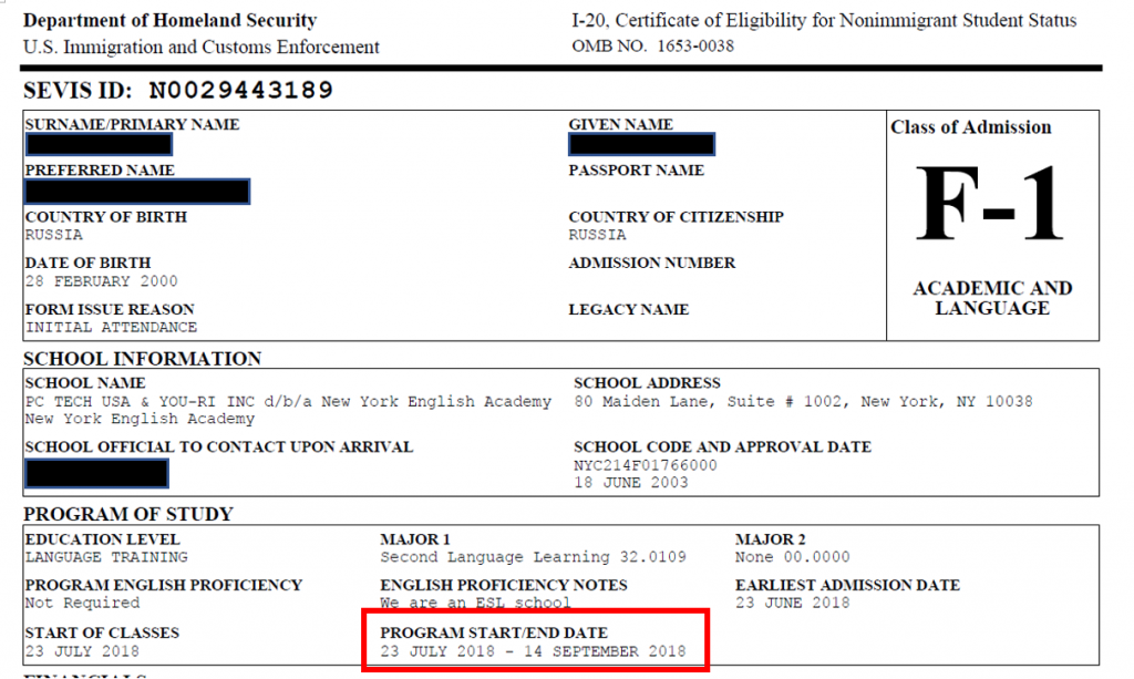 form i 20 student visa